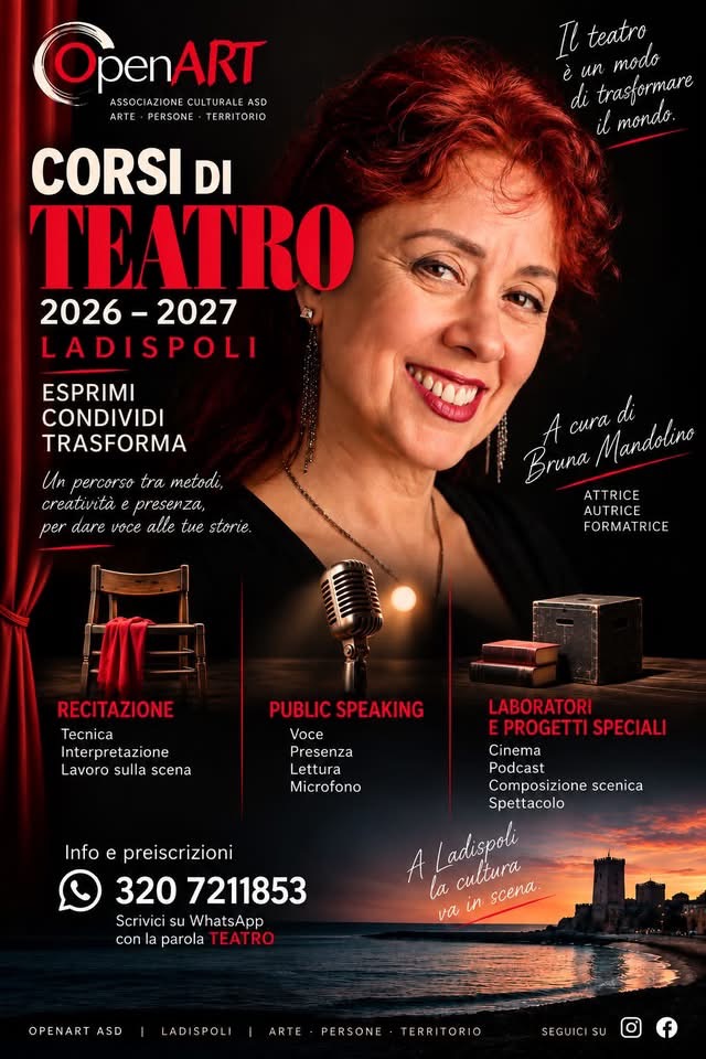 Locandina dei corsi di teatro OpenART 2026–2027 a Ladispoli